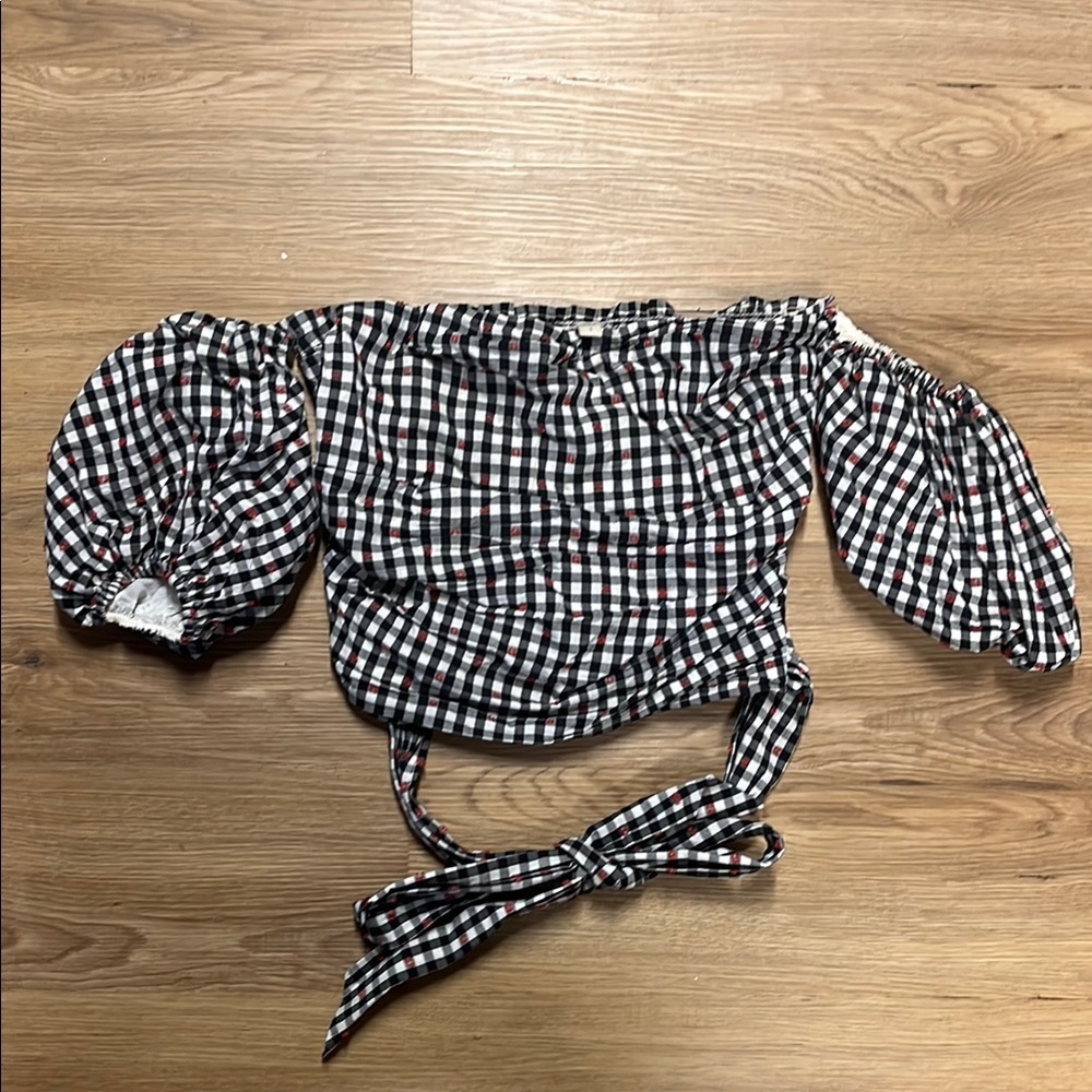 DOLAN ANTHROPOLGIE Left Coast Gingham Puff-Sleeve Shirt SIZE S - Picture 2 of 8